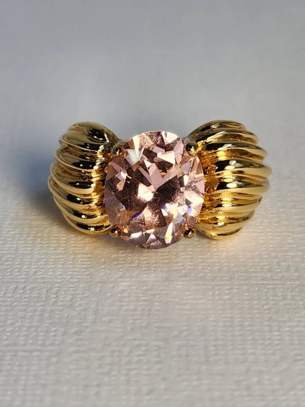 VTG Signed Pink Gold Vermeil 18K/925 Ribbed Cocktail Ring Sz7 - Picture 6 of 10